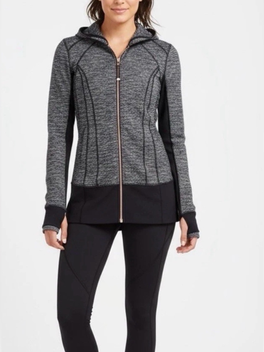 Lululemon Daily Practice Hooded Jacket - Textured Gray/Black Herringbone. 10